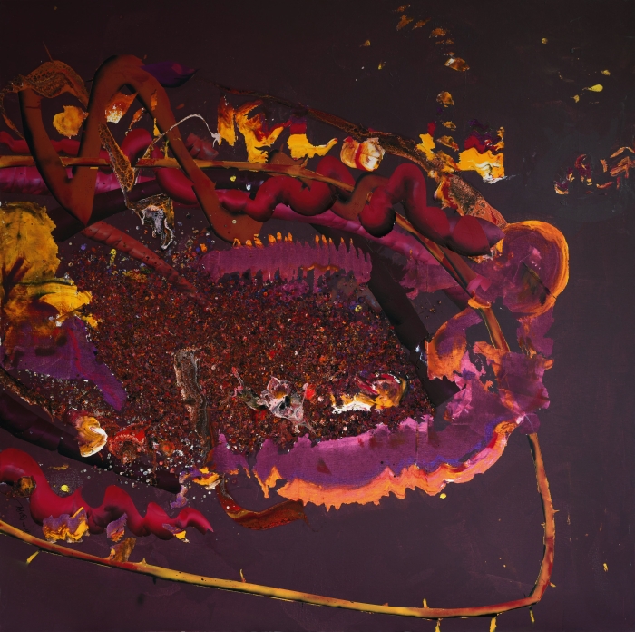 周园 红色-谷巢 布面丙烯综合媒介 200cm × 200cm (2025) 周园 红色-谷巢 布面丙烯综合媒介 200cm × 200cm (2025)