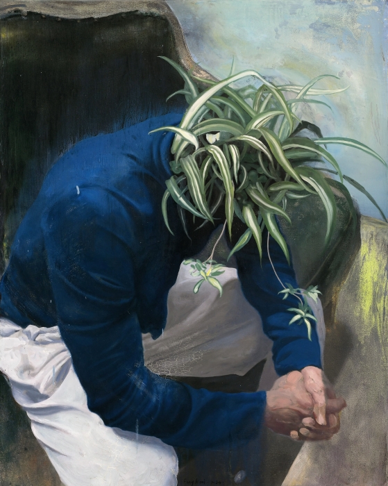 方凯 他的头是吊兰 麻布油画 80cm × 100cm (2025) 方凯 他的头是吊兰 麻布油画 80cm × 100cm (2025)