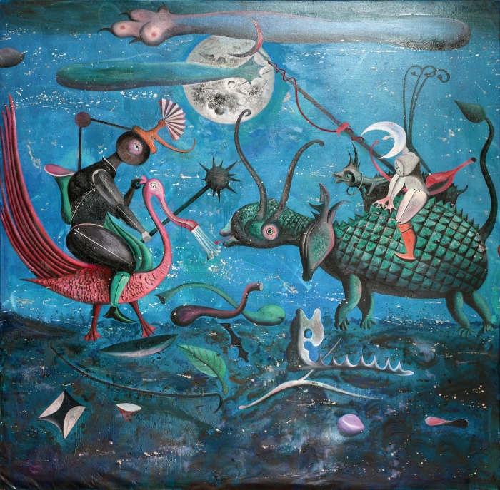 周章科 月灵阳魄·对弈 布面油画 180cm ×180cm (2026) 周章科 月灵阳魄·对弈 布面油画 180cm ×180cm (2026)